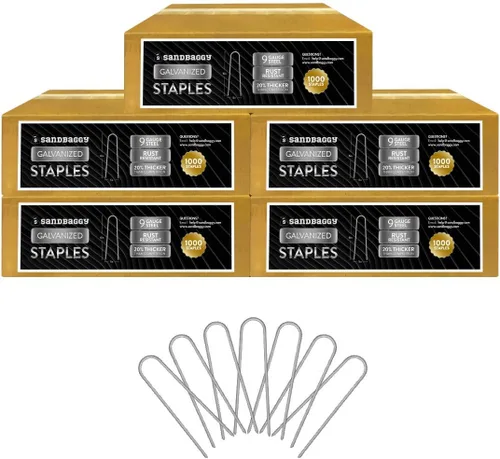 Vista 8 de Sandbaggy Grapas galvanizadas para paisajismo de 6 pulgadas, acero de calibre 9 de grado industrial, también llamados pasadores de tela, estacas