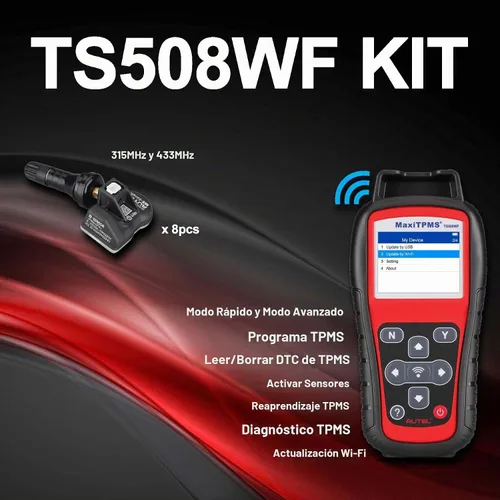 Vista 2 de Autel MaxiTPMS TS508WF Kit de herramienta de programación TPMS, con 8 sensores MX, programador de sensores de neumáticos 2026, reinicio/reinicio