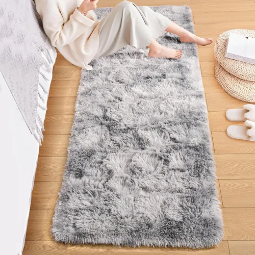Vista 40 de ISEAU Alfombra de pasillo cómoda y esponjosa para dormitorio, de felpa con base de goma antideslizante, para dormitorio de bebé, al lado de la cama