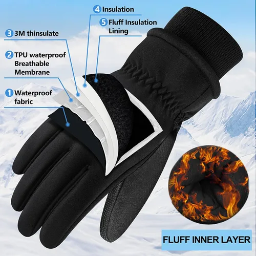 Vista 2 de Guantes cálidos de invierno para hombres y mujeres, guantes de pantalla táctil, para clima frío, resistentes al viento, guantes térmicos de nieve