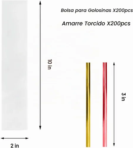 Vista 2 de Morepack Bolsas para barra de pretzel, 2 x 10 pulgadas, 200 bolsas individuales de pretzel con lazos