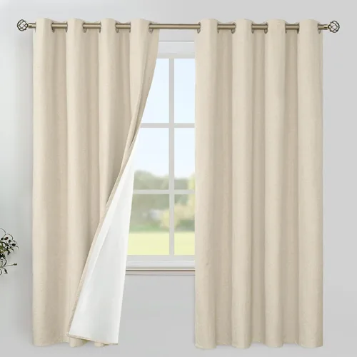 Vista 51 de YoungsTex - Cortinas 100% opacas para dormitorio, con aislamiento térmico y ojales, cortinas oscuras negras con capa pesada para ventana de sala