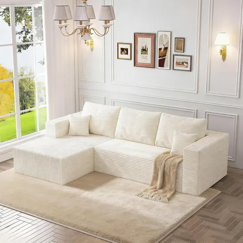 Vista 37 de Sofá otomano modular de pana de 28 pulgadas sin hueso, sofá otomano seccional para sala de estar, color beige