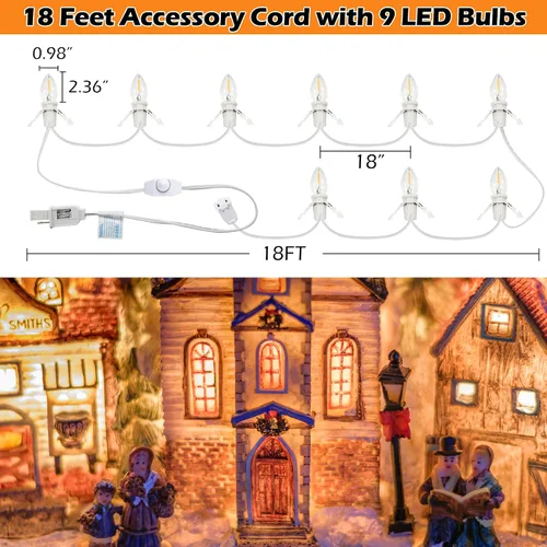 Vista 3 de Cable de luces de aldea de Navidad Meonum con 9 bombillas, lámpara LED C7 de 18 pies con atenuador y enchufe hembra, cable de luz moldeado