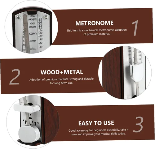 Vista 3 de MILISTEN Metrónomo mecánico universal mini metrónomo para guitarra de piano (caoba)