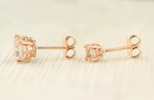 Vista 3 de Pendientes de botón de flor de lis de morganita de oro rosa macizo de 14 k