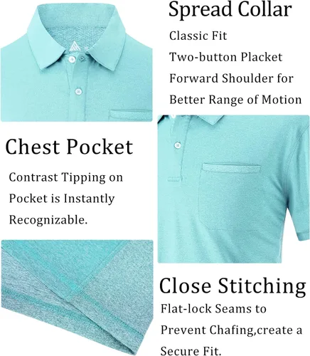 Vista 19 de V VALANCH Polo de golf de manga corta para hombre, estilo casual, con cuello que absorbe la humedad