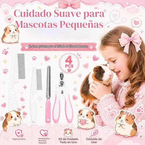 Vista 7 de Kit de cepillo de cobayas, peine de limpieza de hámster con cortaúñas, limas de uñas, herramienta profesional de aseo de animales pequeños
