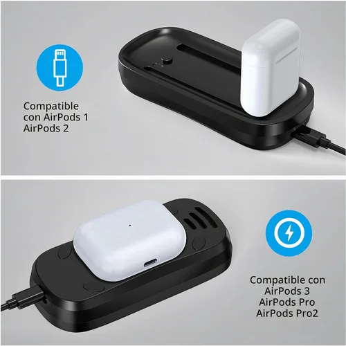 Vista 3 de HONKID Estación de carga inalámbrica para Magic Mouse 2, teléfono móvil QI y AirPods, carga de doble cara, base de carga inalámbrica 3 en 1, cable