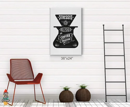 Vista 4 de Coffee Decor V52 - Lienzo decorativo para pared, diseño de cafeína