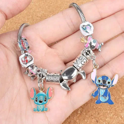 Vista 3 de HTPARY Stitch Bracelet Charm Bracelets DIY Cartoon Jewellery, Zinc Alloy Stitch Gift for Girls Daughter Women