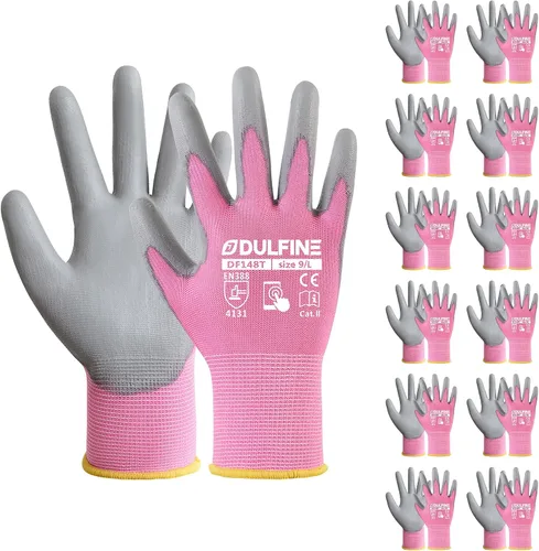 Vista 2 de DULFINE Touchscreen Work Gloves for Women 12 Pairs, PU Coated Two Fingers Touchscreen, Bulk Pack, Seamless Knit, Ideal for Light Duty Work