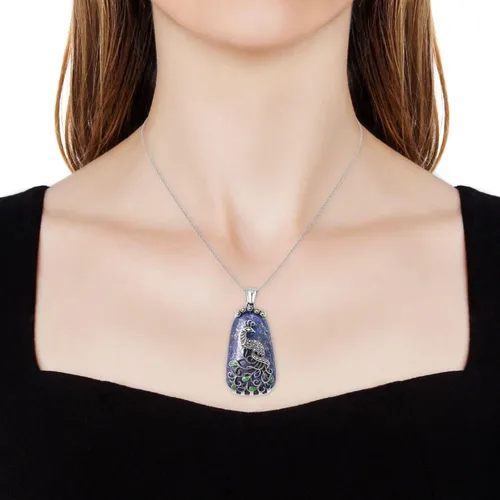 Vista 3 de Shop LC - Collar de lapislázuli azul para mujer, colgante de piedra natural, cadena estética de cristal curativo de 20 pulgadas, Metal, No es una