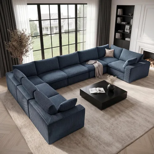 Vista 11 de 118" Cloud Couch Oversized Modular Sectional Sofa, Boneless L-Shaped 6 Seater Deep Seat Couch with Ottoman, Soft Corduroy Upholstery, DIY Negro