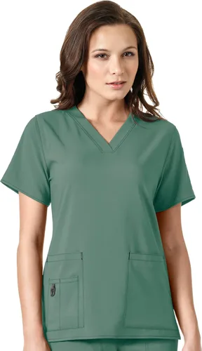 Vista 12 de Carhartt Scrubs C12110, camiseta de mujer Force® Cross-Flex de ajuste moderno con cuello en V Azul celeste
