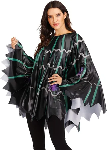 Vista 3 de ReneeCho Disfraz de poncho web para mujer, disfraz de vampiro de Halloween para adultos, araña, negro, cosplay, capa extragrande