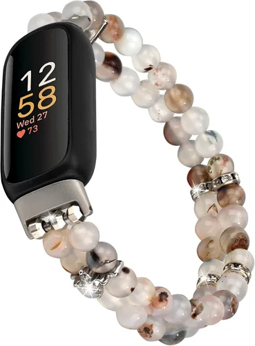 Vista 7 de Wongeto Compatible con correas Fitbit Luxe, pulsera elástica de perlas estirable de moda hecha a mano para mujeres, correa de reemplazo