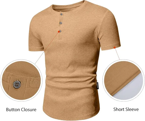 Vista 3 de JMIERR Camisas Henley para hombre con cuello redondo y botones