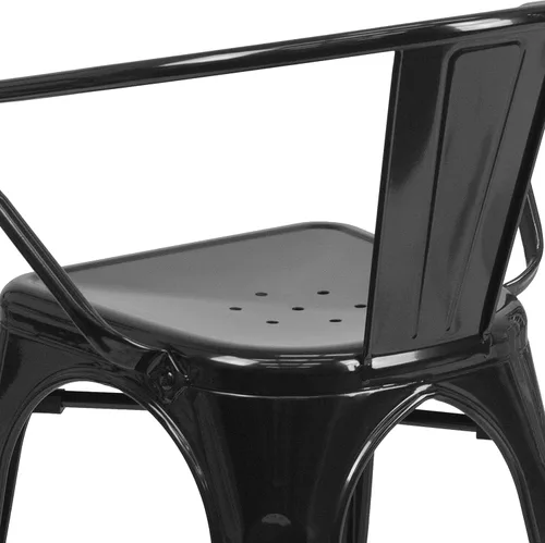 Vista 9 de Flash Furniture silla de metal con apoyabrazos, Metal, Negro