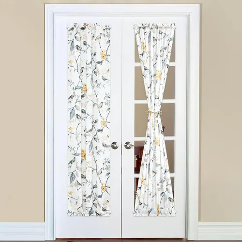 Vista 8 de VOGOL - Cortina decorativa con patrón de pájaros para puerta delantera, cortinas francesas de cocina con reducción de vista, 1 panel de lino