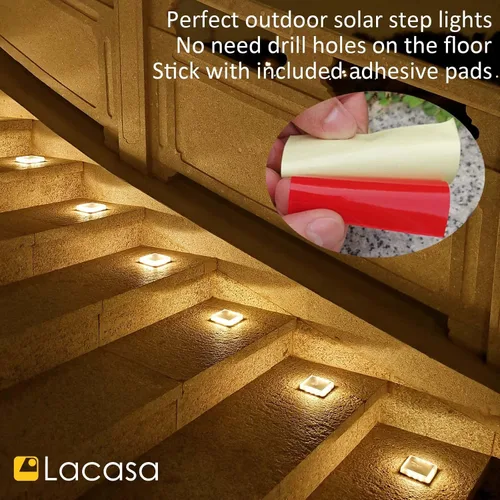 Vista 5 de Lacasa Luces solares de escalón, paquete de 4 luces LED solares de 50 lm, 3000 K, luz blanca cálida, luces solares para exteriores, IP68 impermeable