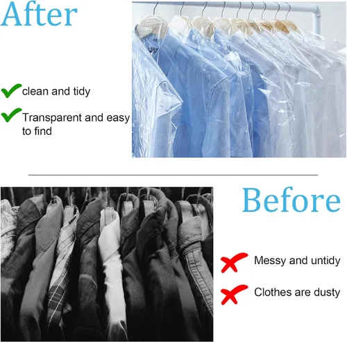 Vista 4 de 40 bolsas de limpieza en seco para colgar ropa, bolsas de plástico transparente de 23.6 x 47.2 in, fundas protectoras de ropa, bolsas de ropa