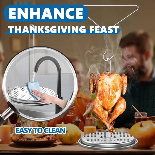 Vista 7 de Kit de soporte para freidora de pavo SafBbcue Soporte vertical para asar pollo con estante para pollo Asador con soporte para pavo Kit de accesorios
