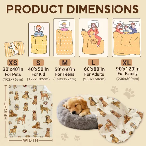Vista 9 de Manta de Golden Retriever - Manta de franela suave y forro polar para perros para amantes de mascotas, mujeres, niños, niñas - 40" x 30