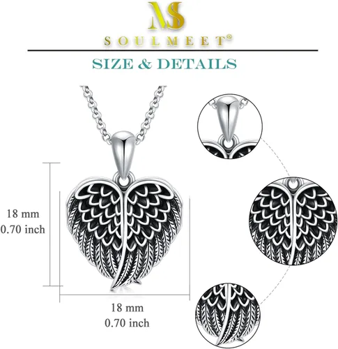 Vista 5 de SOULMEET Collar con medallón de corazón con alas de ángel que sostiene fotos con texto en inglés You are My Angel plata de ley y oro