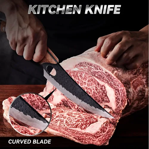 Vista 5 de Cuchillo de chef de 11 pulgadas, cuchillo de cocina para deshuesar, cortar y cortar. Cuchillo de carne forjado a mano, cuchillo Deba, cuchillo