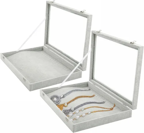 Vista 8 de RealPlus Organizador de bandeja para collar con tapa de cristal 20 ganchos collar y joyería