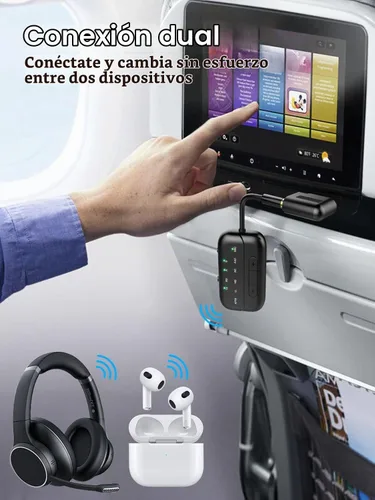 Vista 2 de Receptor transmisor Bluetooth 2 en 1, adaptador Bluetooth para avión y TV