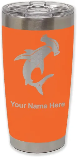 Vista 26 de LaserGram Vaso aislado al vacío de 20 onzas, tiburón martillo, grabado personalizado incluido (negro)