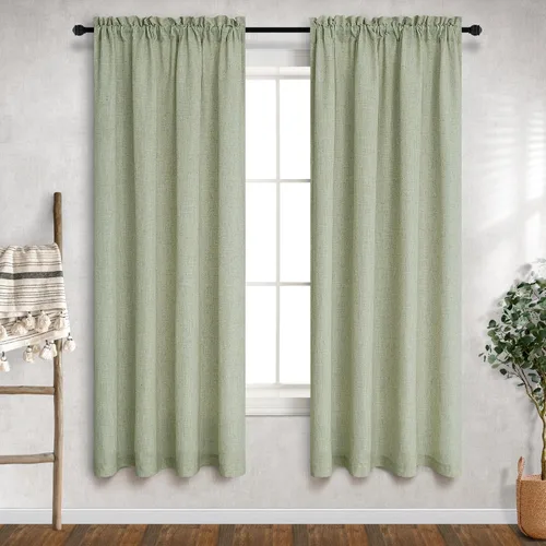 Vista 15 de Mrs.Naturall - Cortinas transparentes con bolsillo para barra de 36x63 pulgadas de lino mezclado negro