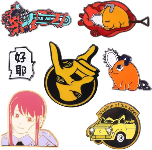 Vista 7 de Anime Chainsaw Pochita Brooch Pins - Makima Pochita Cosplay Enamel Pins - Metal Badge Jewelry Accessory for Backpack Clothes Caps