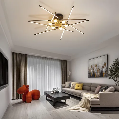 Vista 7 de Moderna lámpara de techo LED regulable semiempotrada negra y dorada, 12 lámparas de techo contemporáneas para sala de estar, dormitorio, comedor