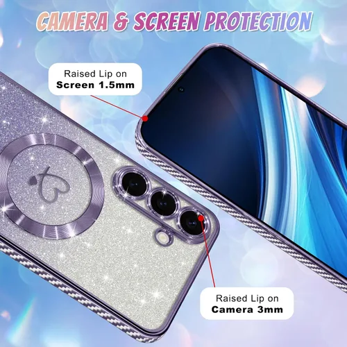Vista 291 de Bonoma - Funda compatible con Samsung Galaxy S21 Plus, diseño de corazón con purpurina, color rosa Support for MagSafe, Plating Magnetic Case TPU