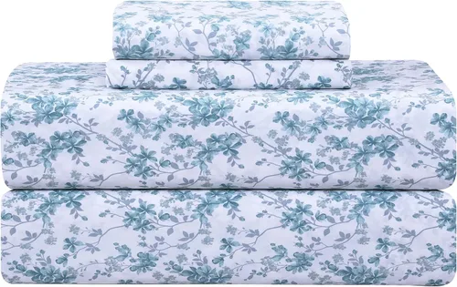 Vista 15 de Feather & Stitch - Juego de sábanas de 100 % algodón más suaves, ropa de cama de tejido percal de 300 hilos, bolsillo profundo de 16 pulgadas