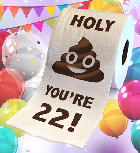 Vista 2 de Papel higiénico impreso TP Holy Poop You're 22 - Papel higiénico impreso con texto en inglés «Happy 22nd Birthday» para la mejor broma, sorpresa