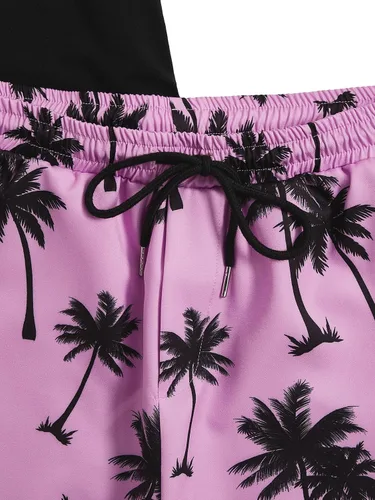 Vista 110 de GORGLITTER Conjunto de 2 piezas de camiseta gráfica de manga corta para hombre, estampado hawaiano con cordón y pantalones cortos