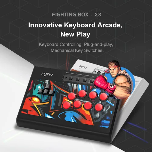 Vista 3 de Arcade Stick, PXN X8 Fight Stick Game Controller Joystick Green Axis Mechanical Buttons USB Wired Connection for PCPS4Xbox OneXbox Series