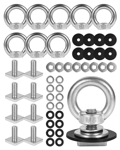 Vista 8 de Anclaje de amarre de montaje en T para portaequipajes de techo, perno de ojo en forma de anillo M8 resistente, tuercas de ojo en T de acero