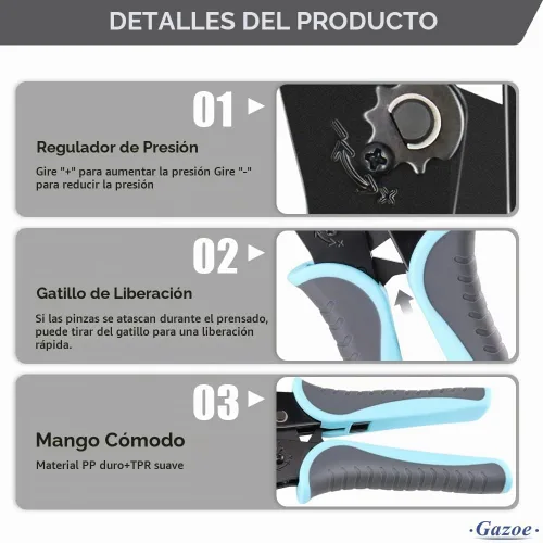 Vista 6 de Juego de herramientas de crimpado de trinquete coaxial para conector coaxial RF de cable RG con 5 mandíbulas intercambiables