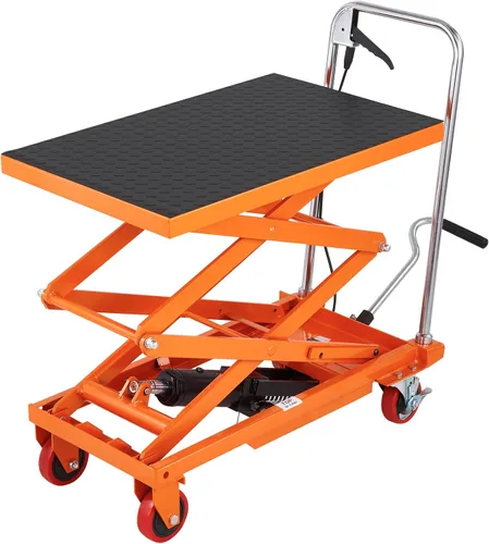 Vista 11 de VEVOR Carro con mesa elevadora hidráulica, capacidad de carga de 330 libras, altura de elevación de 50 pulgadas, mesa de elevación de tijera manual