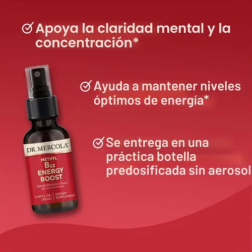 Vista 3 de Dr. Mercola Methyl B12 Energy Boost, BlackBerry, 0.98 fl oz (39 porciones)