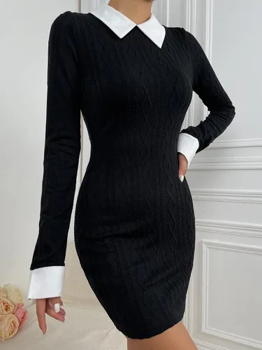Vista 4 de Floerns Minivestido ajustado de manga larga con cuello en contraste para mujer