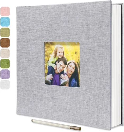 Vista 25 de HoneyTolly Álbum de fotos autoadhesivo para fotos de 4 x 6 imágenes, cubierta magnética de lino, 15 hojas/30 páginas en blanco para bodas Beige claro