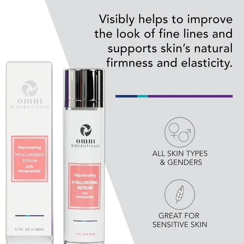 Vista 2 de Omni Bioceuticals Suero hialurónico rejuvenecedor con hexapéptidos, hidratación profunda, relleno instantáneo, absorción rápida, péptido