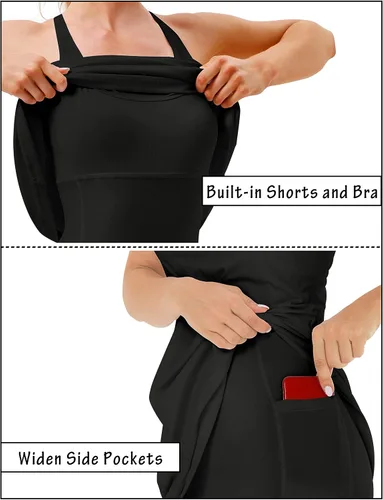 Vista 3 de Vestido de tenis para mujer con pantalones cortos debajo del vestido de entrenamiento con brasier integrado, vestidos atléticos de golf, vestido