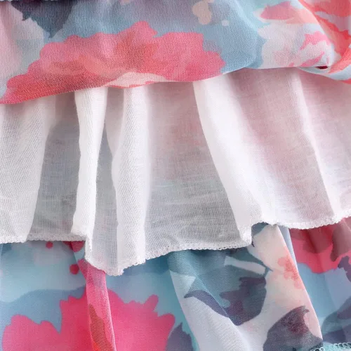 Vista 6 de Nutyomi Vestido de verano para niñas pequeñas para el regreso a la escuela, con tirantes de gasa, con volantes, elegante vestido de verano
